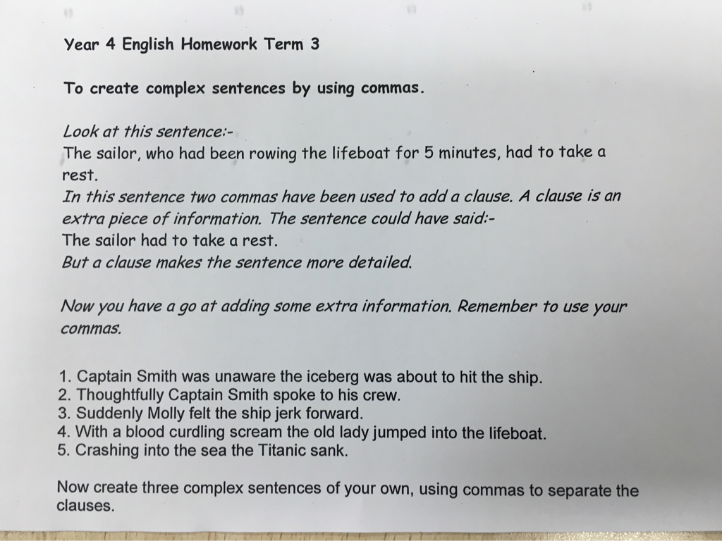 class 4 homework english